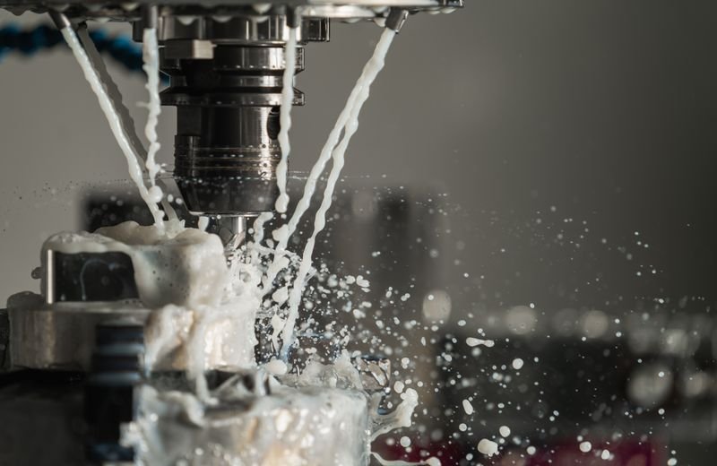 CNC machining centre using cutting fluid